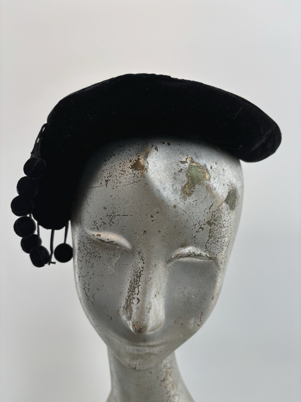 Vtg Fascinator Hat Janyth Kay New York Black Velvet Tilt Pom Pom Cocktail Cap